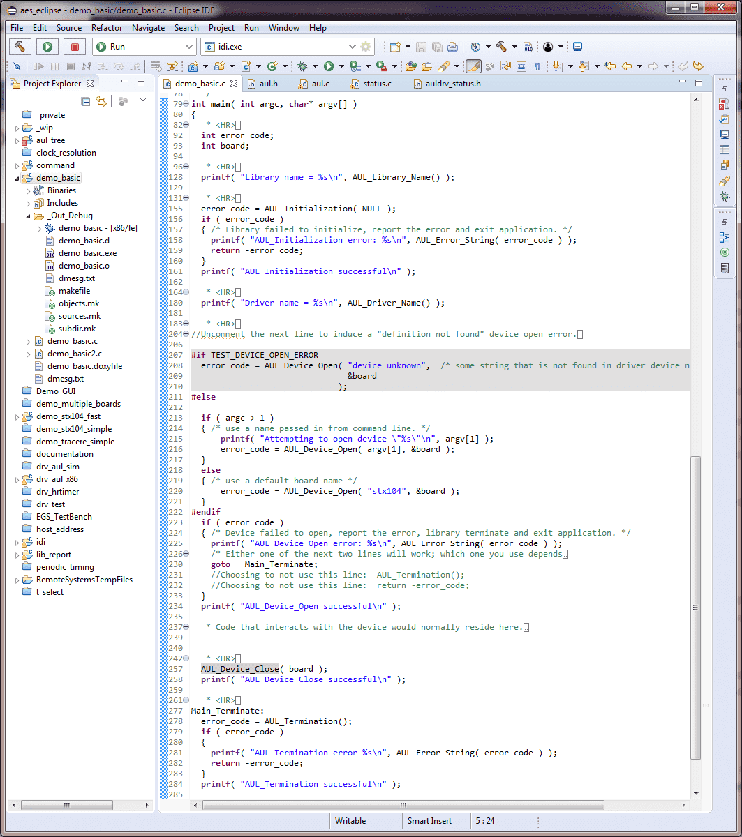 Apex Universal Library Demo Illustrating Open and Close of a Device